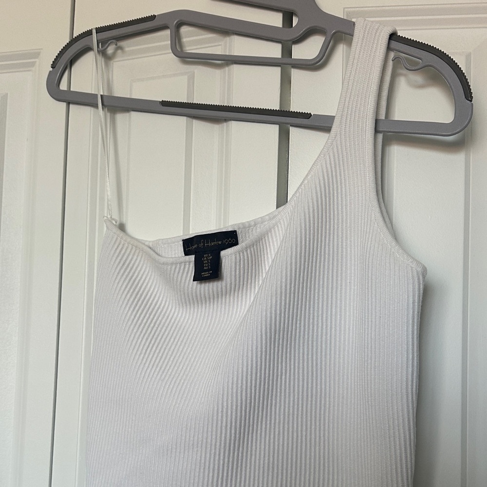 White Ribbed One-Shoulder Top - Picture 3 of 3